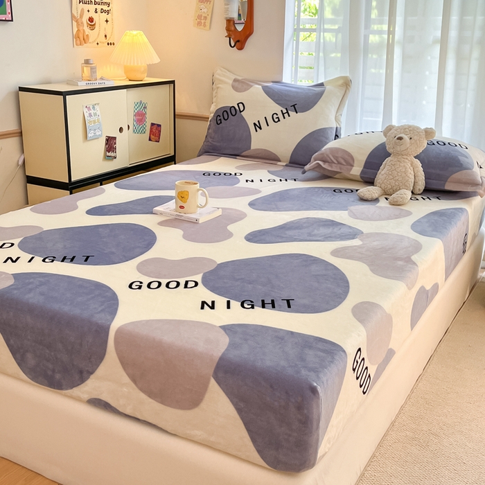 91家纺网 家纺一手货源 找家纺 寻米 2025新款高克重加厚保暖牛奶绒床笠-大床图 简约晚安