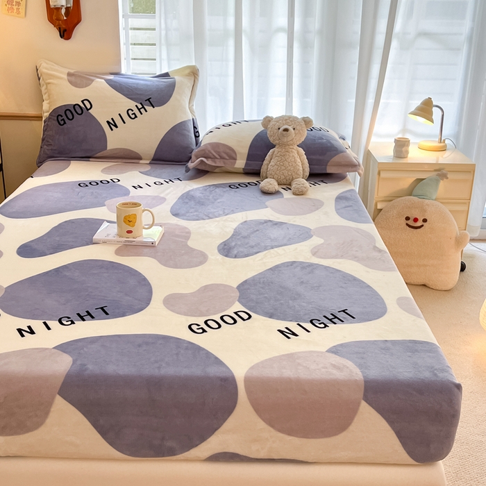 91家纺网 家纺一手货源 找家纺 寻米 2025新款高克重加厚保暖牛奶绒床笠-大床图 简约晚安