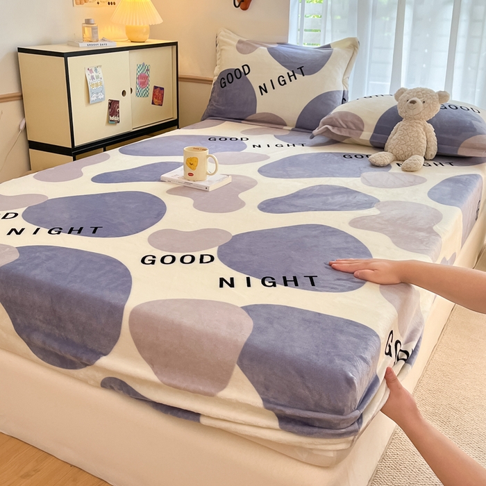 91家纺网 家纺一手货源 找家纺 寻米 2025新款高克重加厚保暖牛奶绒床笠-大床图 简约晚安