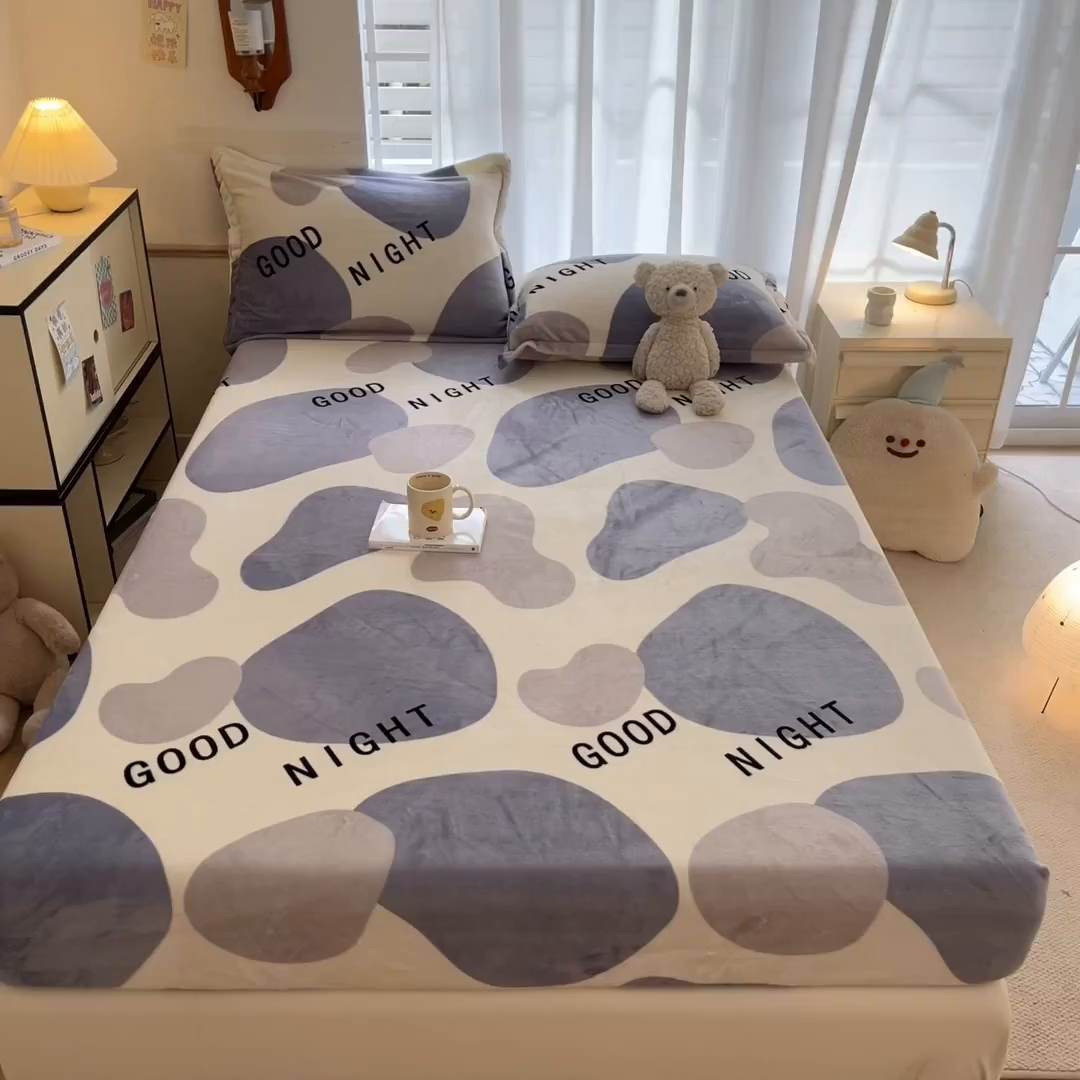 91家纺网 家纺一手货源 找家纺 寻米 2025新款高克重加厚保暖牛奶绒床笠-大床图 简约晚安