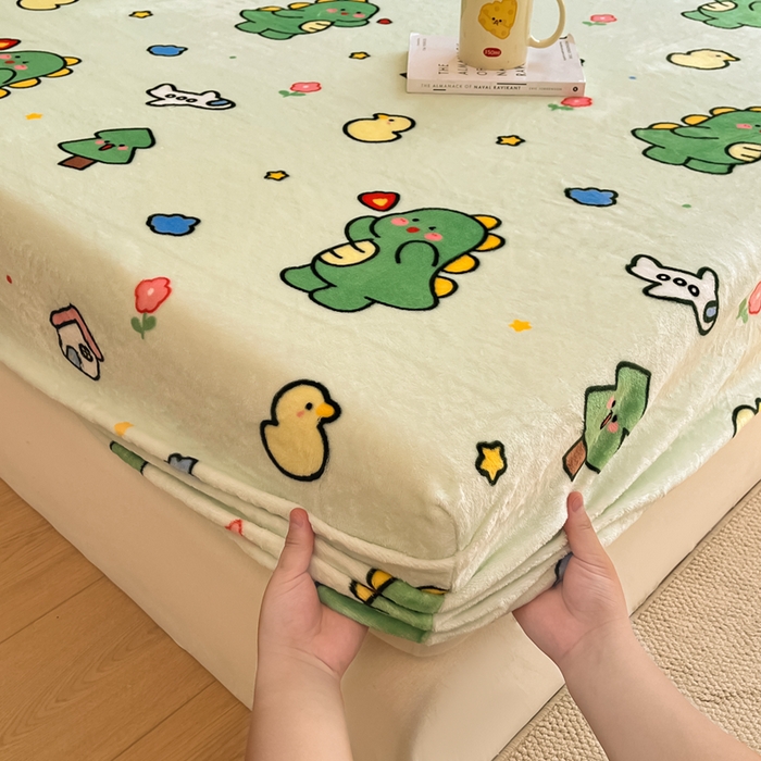 91家纺网 家纺一手货源 找家纺 寻米 2025新款高克重加厚保暖牛奶绒床笠-大床图 恐龙森林