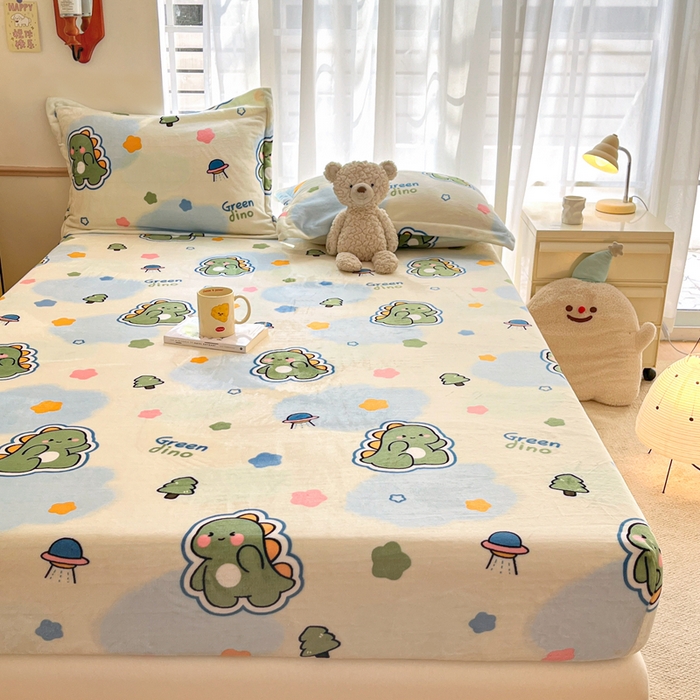 91家纺网 家纺一手货源 找家纺 寻米 2025新款高克重加厚保暖牛奶绒床笠-大床图 恐龙星球