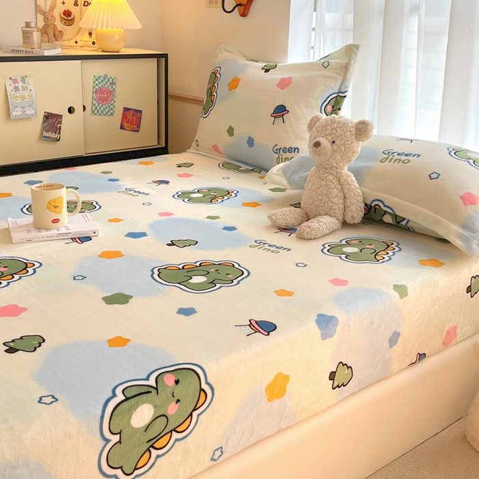 91家纺网 家纺一手货源 找家纺 寻米 2025新款高克重加厚保暖牛奶绒床笠-大床图 恐龙星球