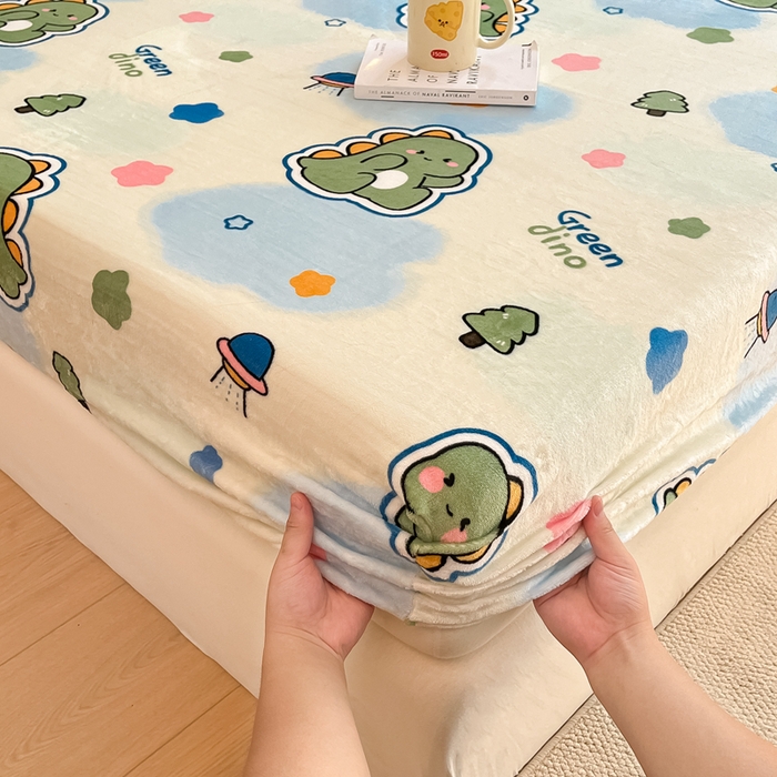 91家纺网 家纺一手货源 找家纺 寻米 2025新款高克重加厚保暖牛奶绒床笠-大床图 恐龙星球