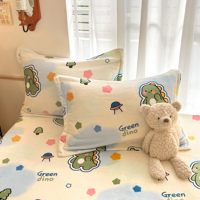 91家纺网 家纺一手货源 找家纺 寻米 2025新款高克重加厚保暖牛奶绒床笠-大床图 恐龙星球