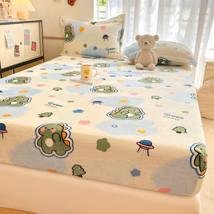 91家纺网 家纺一手货源 找家纺 寻米 2025新款高克重加厚保暖牛奶绒床笠-大床图 恐龙星球