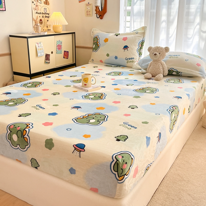 91家纺网 家纺一手货源 找家纺 寻米 2025新款高克重加厚保暖牛奶绒床笠-大床图 恐龙星球