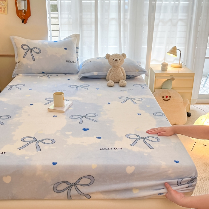 寻米 2025新款高克重加厚保暖牛奶绒床笠-大床图 梦幻蝴蝶结