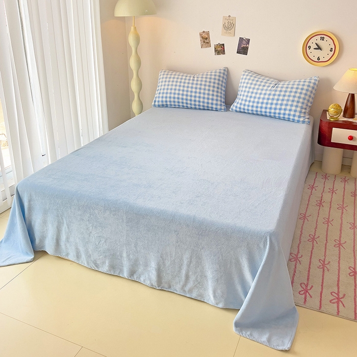 91家纺网 家纺一手货源 找家纺 芷凡家纺 2025新款牛奶绒加厚纯色条纹格子被套 牛奶绒被套-蓝格