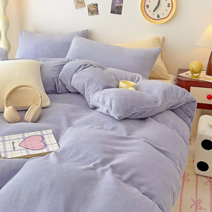 91家纺网 家纺一手货源 找家纺 芷凡家纺 2025新款牛奶绒加厚纯色条纹格子被套 牛奶绒被套-奶紫