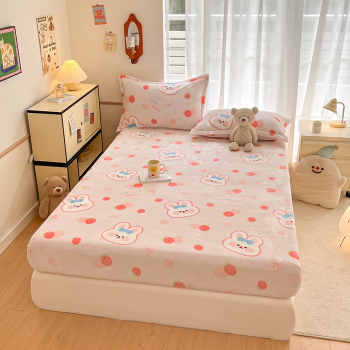 91家纺网 家纺一手货源 找家纺 寻米 2025新款高克重加厚保暖牛奶绒床笠-大床图 蜜可小兔