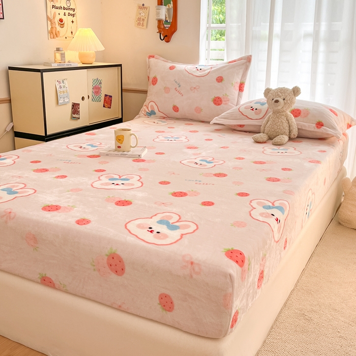 91家纺网 家纺一手货源 找家纺 寻米 2025新款高克重加厚保暖牛奶绒床笠-大床图 蜜可小兔