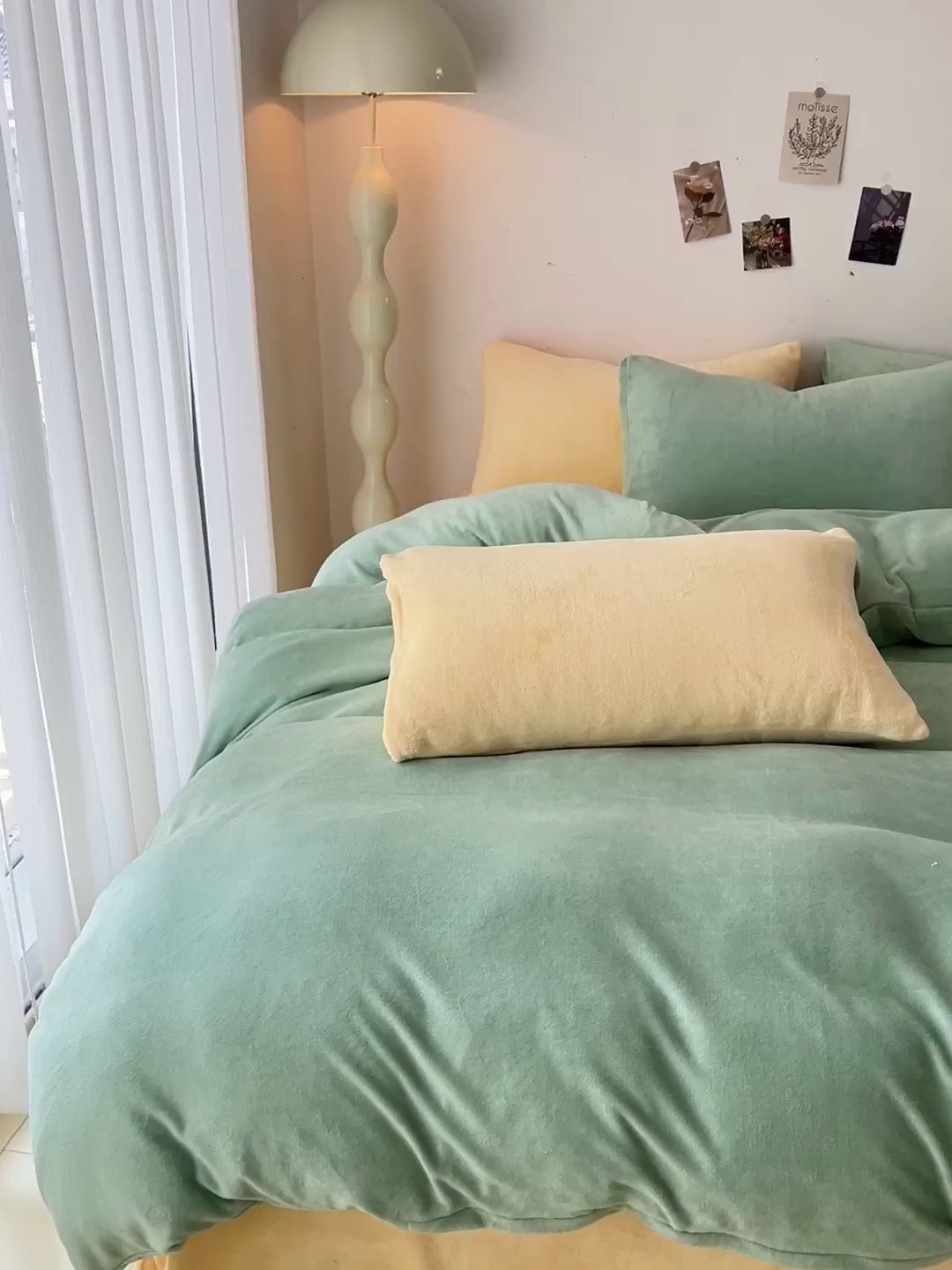 91家纺网 家纺一手货源 找家纺 芷凡家纺 2025新款牛奶绒加厚纯色条纹格子被套 牛奶绒被套-藻绿