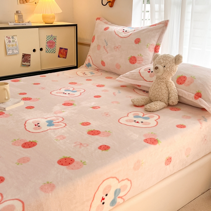 91家纺网 家纺一手货源 找家纺 寻米 2025新款高克重加厚保暖牛奶绒床笠-大床图 蜜可小兔