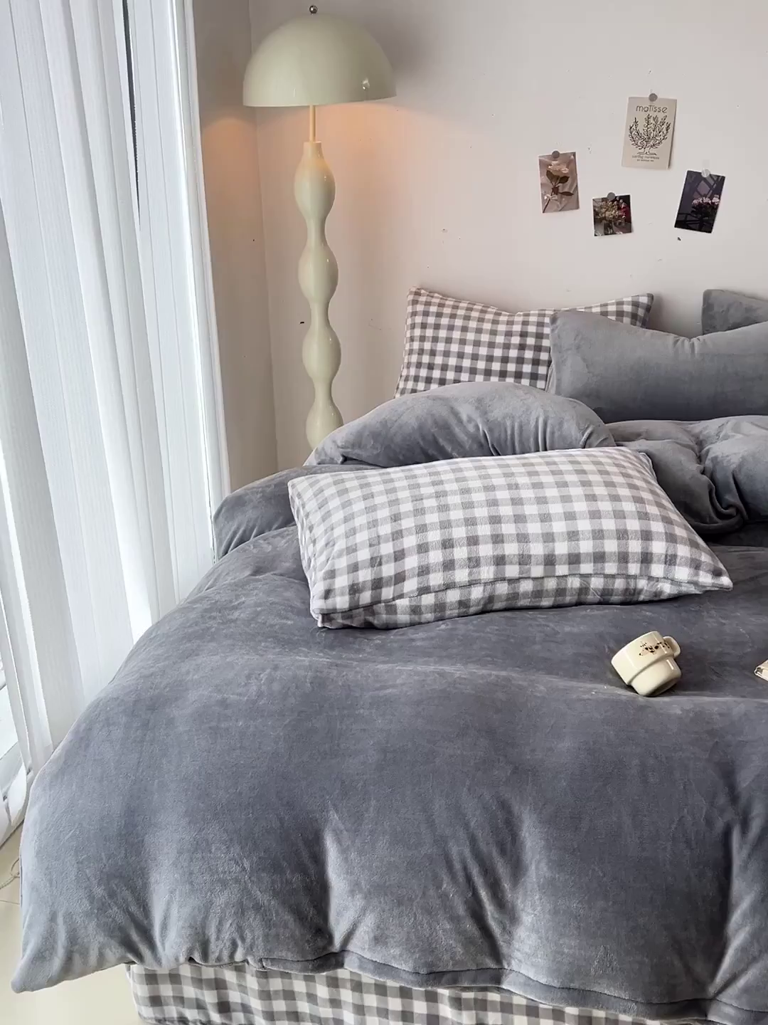 91家纺网 家纺一手货源 找家纺 芷凡家纺 2025新款牛奶绒加厚纯色条纹格子被套 牛奶绒被套-中灰