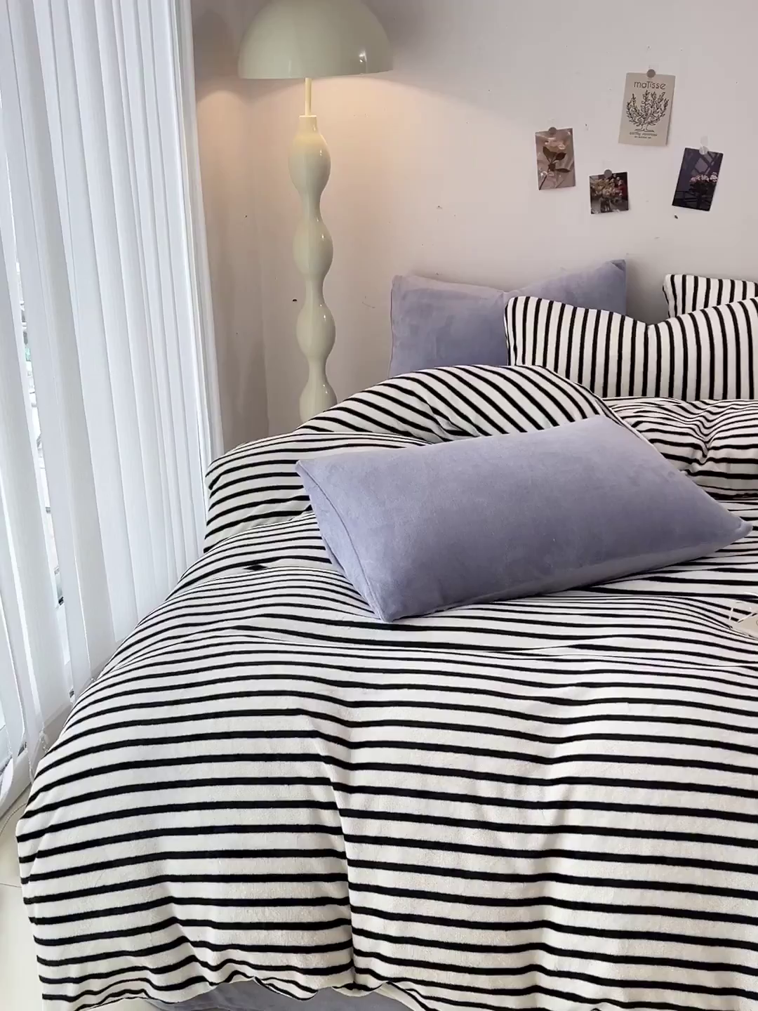 91家纺网 家纺一手货源 找家纺 芷凡家纺 2025新款牛奶绒加厚纯色条纹格子被套 牛奶绒被套-黑条