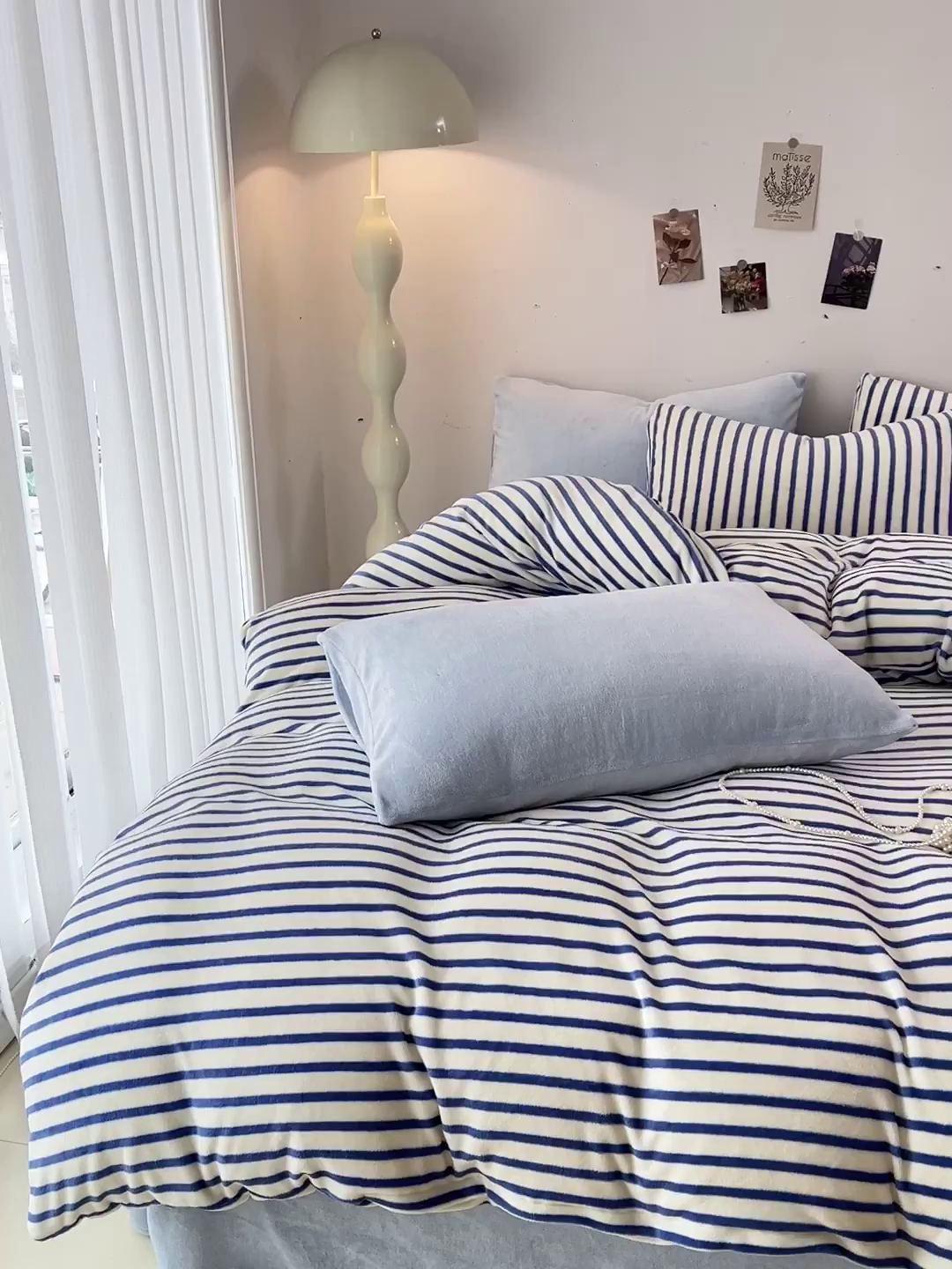 91家纺网 家纺一手货源 找家纺 芷凡家纺 2025新款牛奶绒加厚纯色条纹格子被套 牛奶绒被套-蓝条