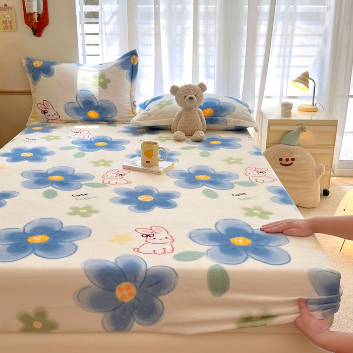 寻米 2025新款高克重加厚保暖牛奶绒床笠-大床图 绵意小兔