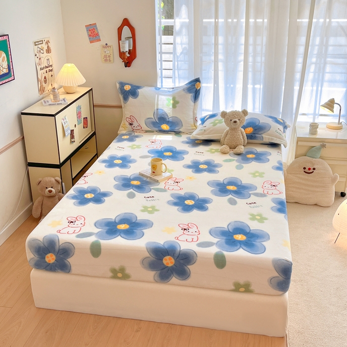 91家纺网 家纺一手货源 找家纺 寻米 2025新款高克重加厚保暖牛奶绒床笠-大床图 绵意小兔