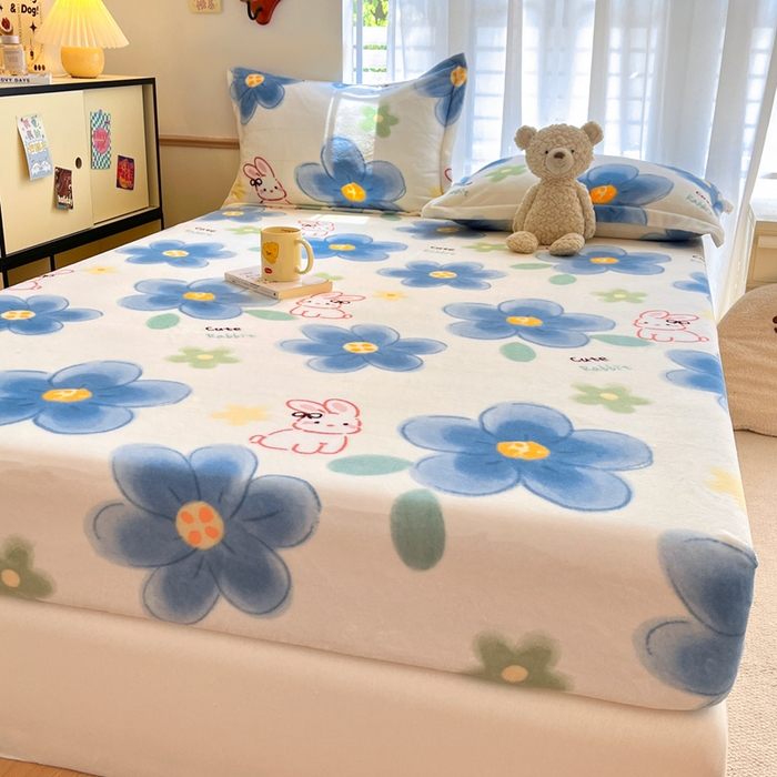 91家纺网 家纺一手货源 找家纺 寻米 2025新款高克重加厚保暖牛奶绒床笠-大床图 绵意小兔