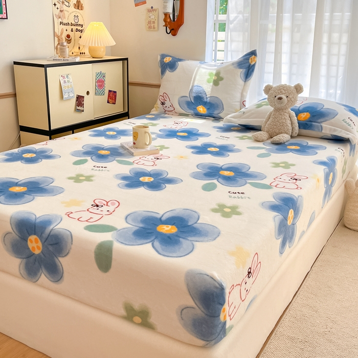 91家纺网 家纺一手货源 找家纺 寻米 2025新款高克重加厚保暖牛奶绒床笠-大床图 绵意小兔