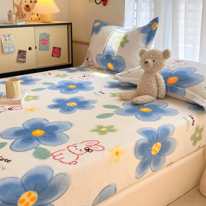 91家纺网 家纺一手货源 找家纺 寻米 2025新款高克重加厚保暖牛奶绒床笠-大床图 绵意小兔