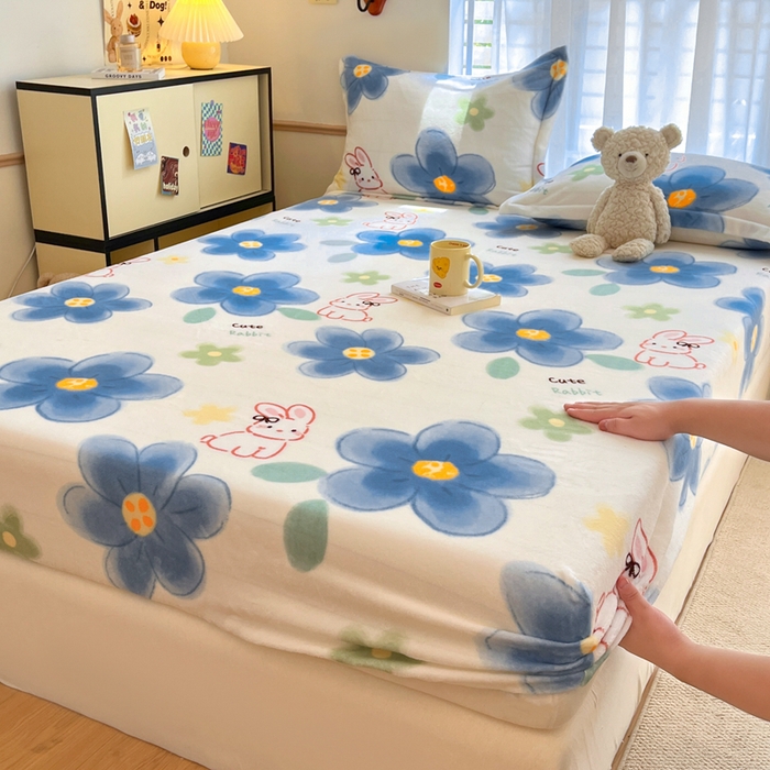 91家纺网 家纺一手货源 找家纺 寻米 2025新款高克重加厚保暖牛奶绒床笠-大床图 绵意小兔