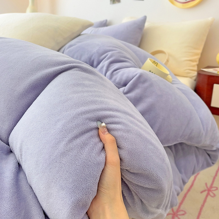 芷凡家纺 2025新款牛奶绒加厚纯色条纹格子被套 牛奶绒被套-奶紫
