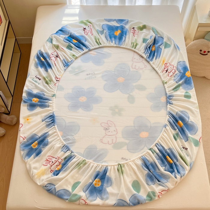 91家纺网 家纺一手货源 找家纺 寻米 2025新款高克重加厚保暖牛奶绒床笠-大床图 绵意小兔