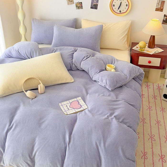 91家纺网 家纺一手货源 找家纺 （总）芷凡家纺 2025新款牛奶绒加厚纯色条纹格子被套