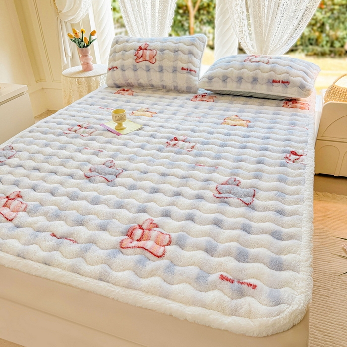 91家纺网 家纺一手货源 找家纺 LIFE.丽芙 2025秋冬新款北极绒加厚夹棉床垫床护垫单件牛奶绒床褥床垫子三件套 意趣-蓝