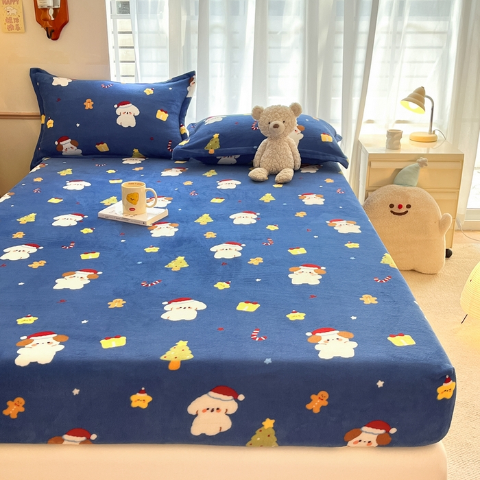 91家纺网 家纺一手货源 找家纺 寻米 2025新款高克重加厚保暖牛奶绒床笠-大床图 圣诞派对
