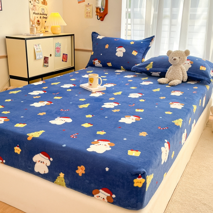 91家纺网 家纺一手货源 找家纺 寻米 2025新款高克重加厚保暖牛奶绒床笠-大床图 圣诞派对
