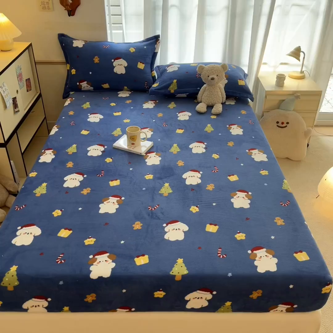 91家纺网 家纺一手货源 找家纺 寻米 2025新款高克重加厚保暖牛奶绒床笠-大床图 圣诞派对
