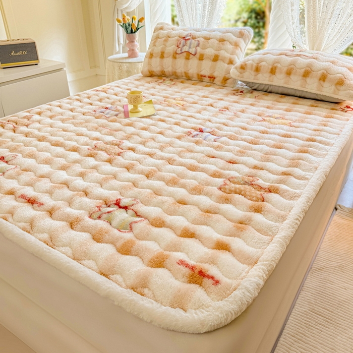 91家纺网 家纺一手货源 找家纺 LIFE.丽芙 2025秋冬新款北极绒加厚夹棉床垫床护垫单件牛奶绒床褥床垫子三件套 意趣-咖