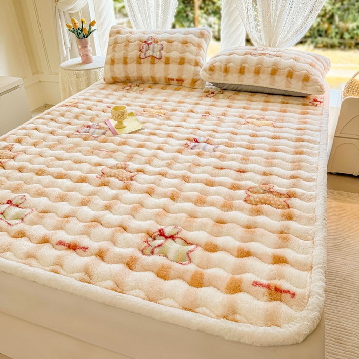 91家纺网 家纺一手货源 找家纺 LIFE.丽芙 2025秋冬新款北极绒加厚夹棉床垫床护垫单件牛奶绒床褥床垫子三件套 意趣-咖