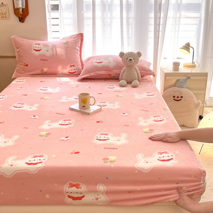 寻米 2025新款高克重加厚保暖牛奶绒床笠-大床图 甜味小猫