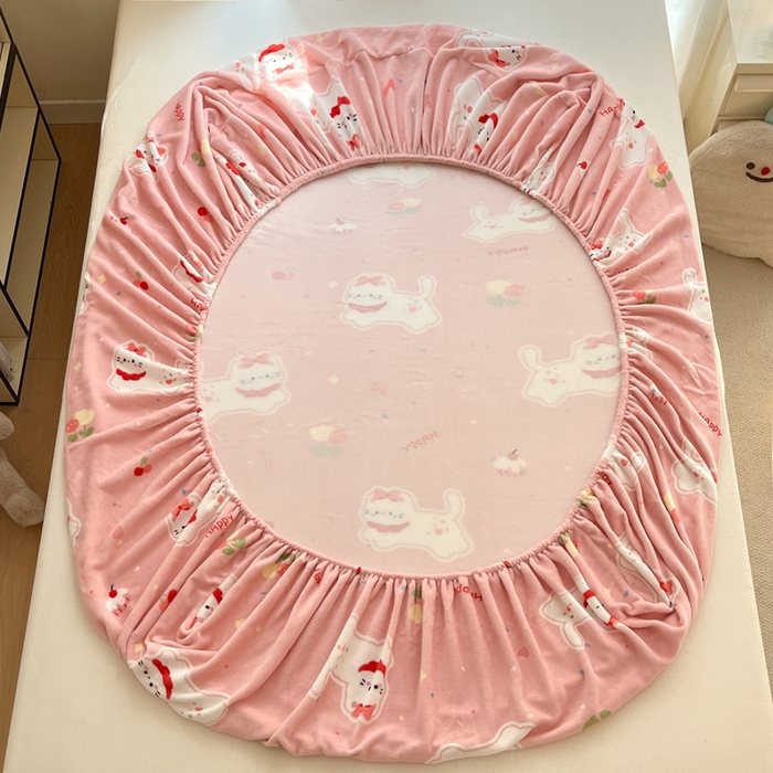 91家纺网 家纺一手货源 找家纺 寻米 2025新款高克重加厚保暖牛奶绒床笠-大床图 甜味小猫