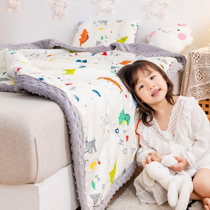 91家纺网 家纺一手货源 找家纺 十九色 2025秋冬新款全棉豆豆被春秋被被子被芯 小恐龙