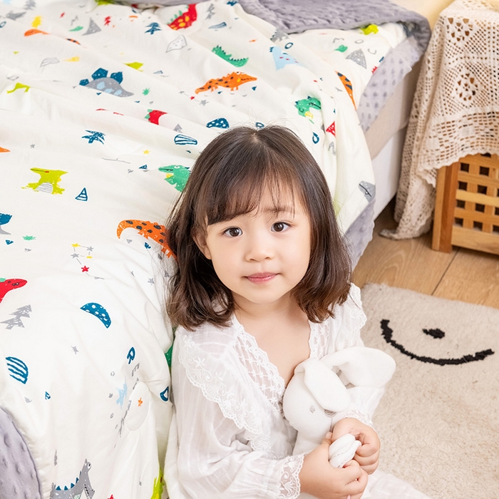 91家纺网 家纺一手货源 找家纺 十九色 2025秋冬新款全棉豆豆被春秋被被子被芯 小恐龙