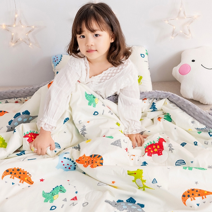 91家纺网 家纺一手货源 找家纺 十九色 2025秋冬新款全棉豆豆被春秋被被子被芯 小恐龙