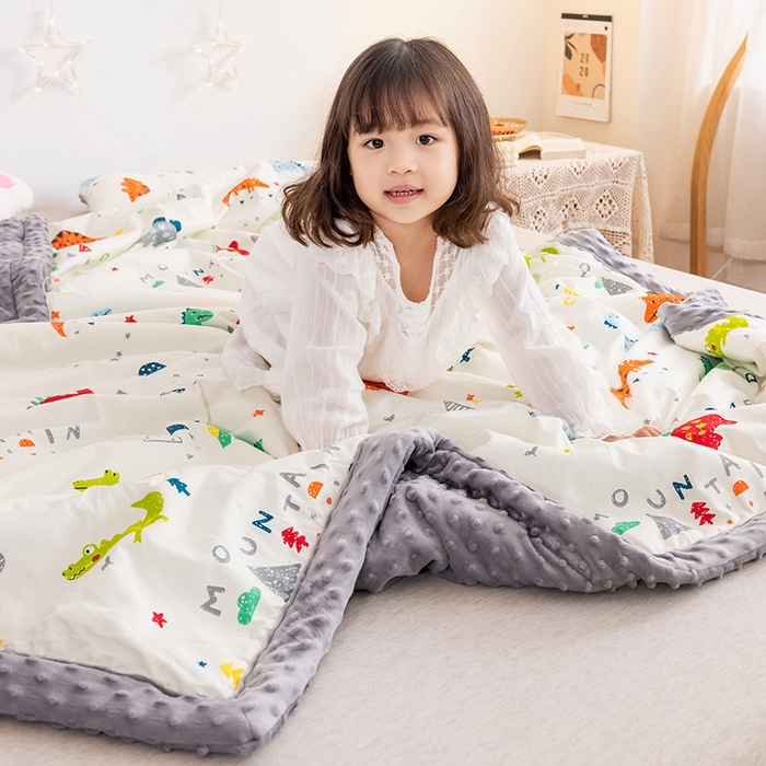 91家纺网 家纺一手货源 找家纺 十九色 2025秋冬新款全棉豆豆被春秋被被子被芯 小恐龙