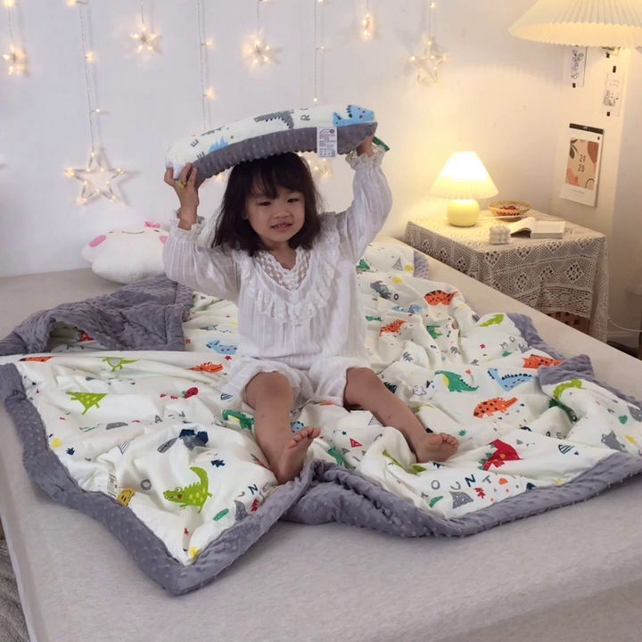 91家纺网 家纺一手货源 找家纺 十九色 2025秋冬新款全棉豆豆被春秋被被子被芯 小恐龙