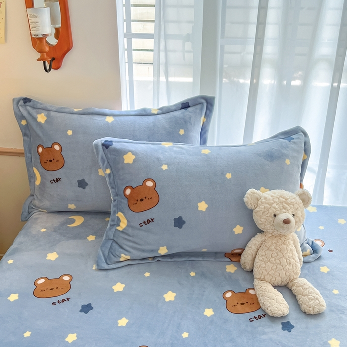 91家纺网 家纺一手货源 找家纺 寻米 2025新款高克重加厚保暖牛奶绒床笠-大床图 晚安小熊