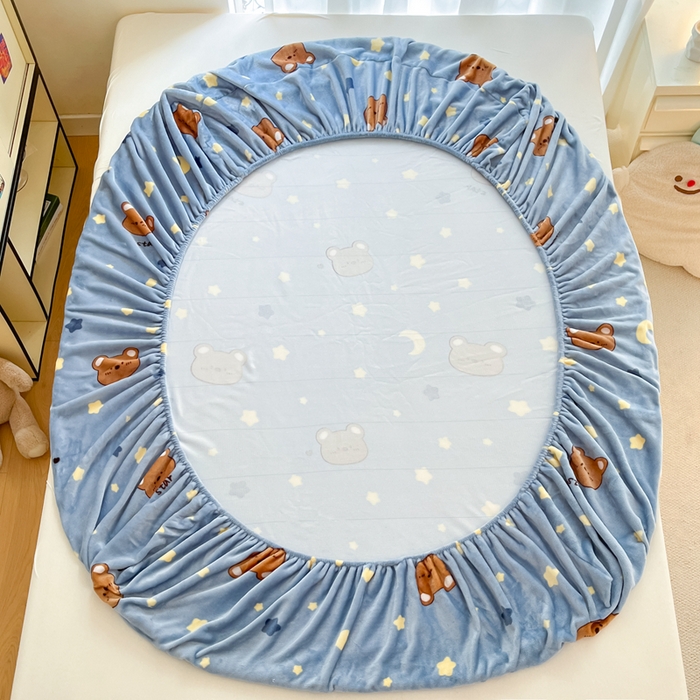 91家纺网 家纺一手货源 找家纺 寻米 2025新款高克重加厚保暖牛奶绒床笠-大床图 晚安小熊