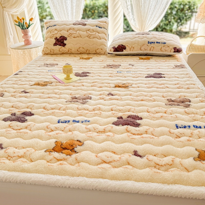 91家纺网 家纺一手货源 找家纺 LIFE.丽芙 2025秋冬新款北极绒加厚夹棉床垫床护垫单件牛奶绒床褥床垫子三件套 追逐-黄