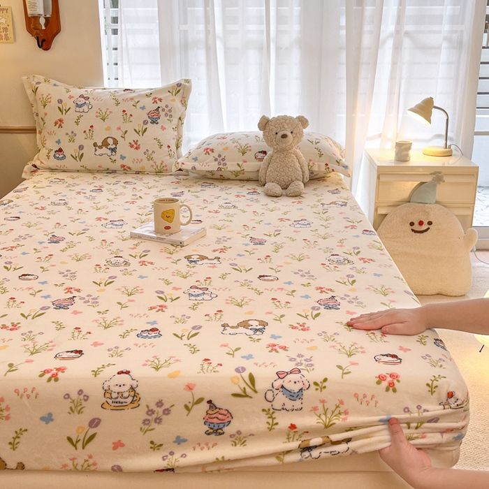 寻米 2025新款高克重加厚保暖牛奶绒床笠-大床图 小狗茶园