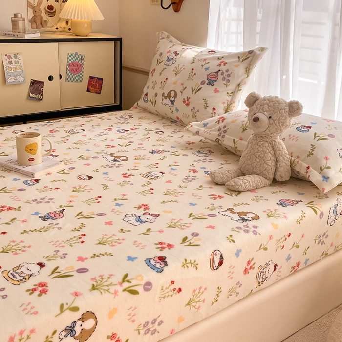 91家纺网 家纺一手货源 找家纺 寻米 2025新款高克重加厚保暖牛奶绒床笠-大床图 小狗茶园