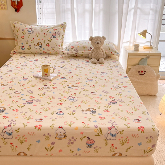 91家纺网 家纺一手货源 找家纺 寻米 2025新款高克重加厚保暖牛奶绒床笠-大床图 小狗茶园