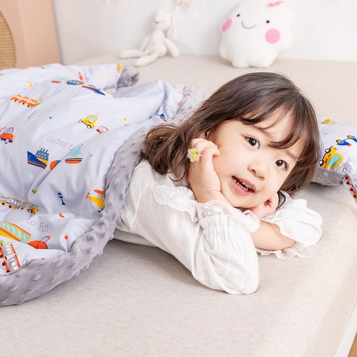 91家纺网 家纺一手货源 找家纺 十九色 2025秋冬新款全棉豆豆被春秋被被子被芯 小小交通队